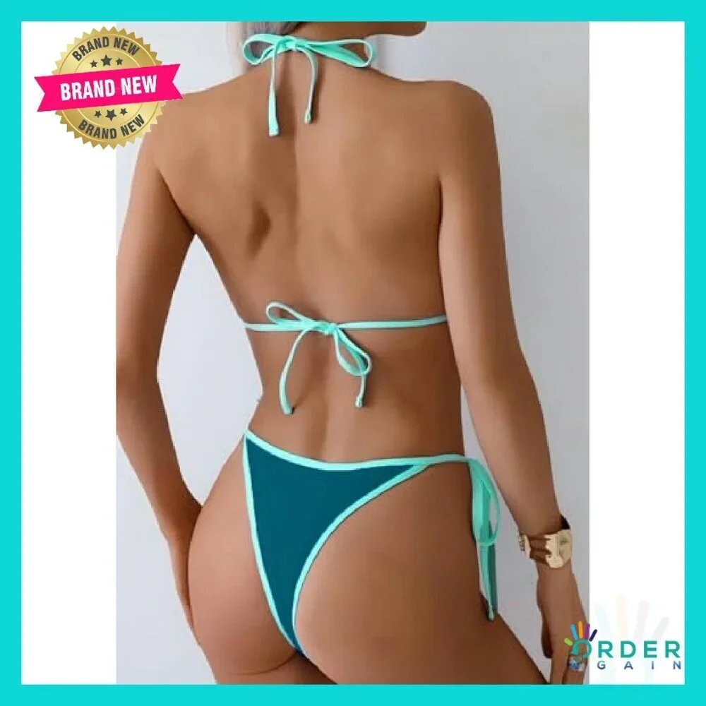 Sexy Halter Thong Bikini Set Brazilian Y2K Chic Beachwear Adjustable Ties